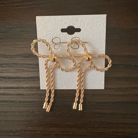 NEW Jessica Simpson Gold Bow Earrings - Picture 1 of 2